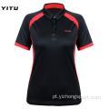 Camisa polo úmida Wicking Dry Fit preta de poliéster